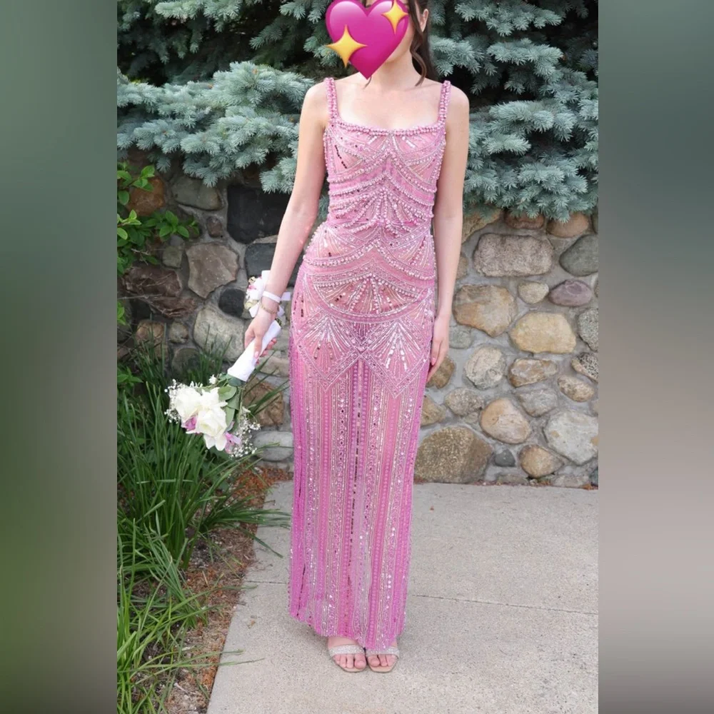 Beaded Pink Evening Gown - Sparkling Dress - Picture 4 of 5